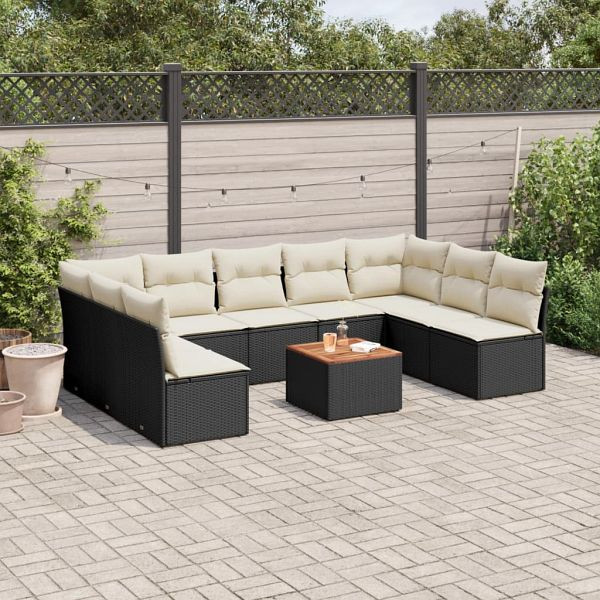 vidaXL 10-teilig Garten-Sofagarnitur mit Kissen Schwarz Poly Rattan, 3223788