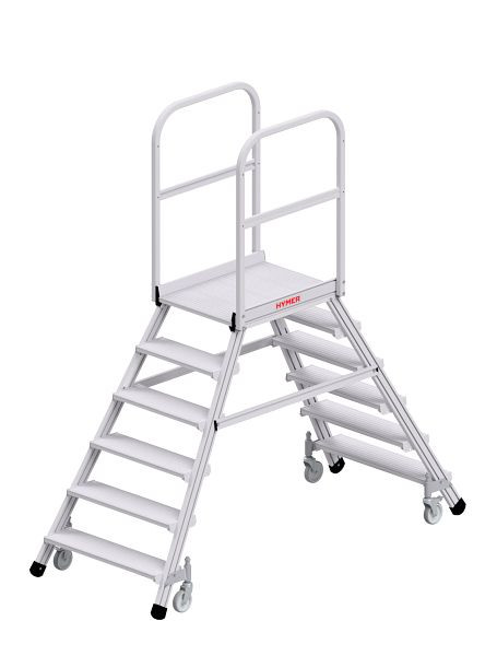 HYMER Podesttreppe fahrbar, beidseitig begehbar, 2x6 Stufen, 618906