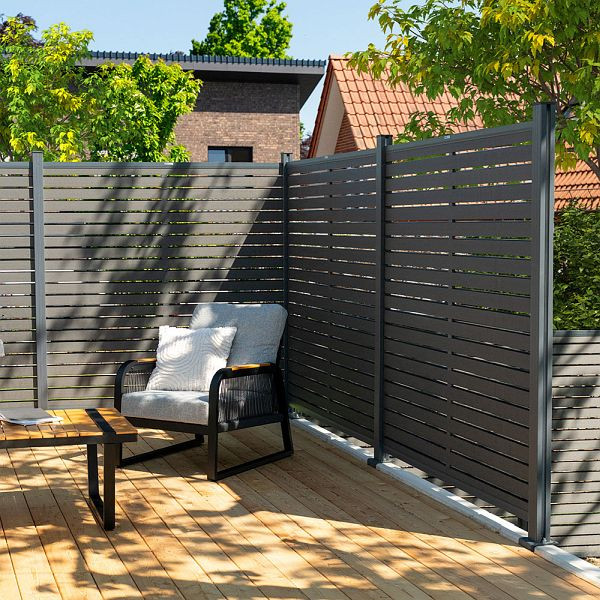 HOME DELUXE WPC Sichtschutzzaun ALIRA Dunkelgrau, 2 x Element + 3 x Pfosten, 71788