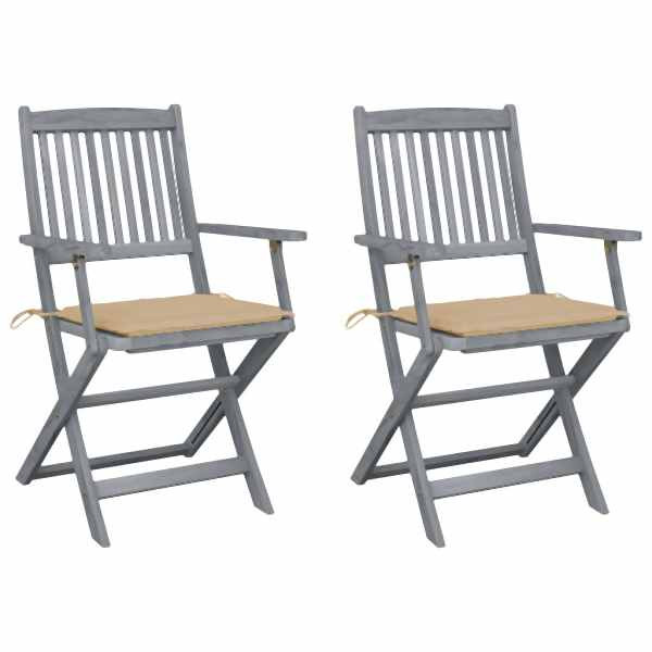 vidaXL Klappbare Gartenstühle 2 Stück mit Sitzkissen Massivholz Akazie, 3064485