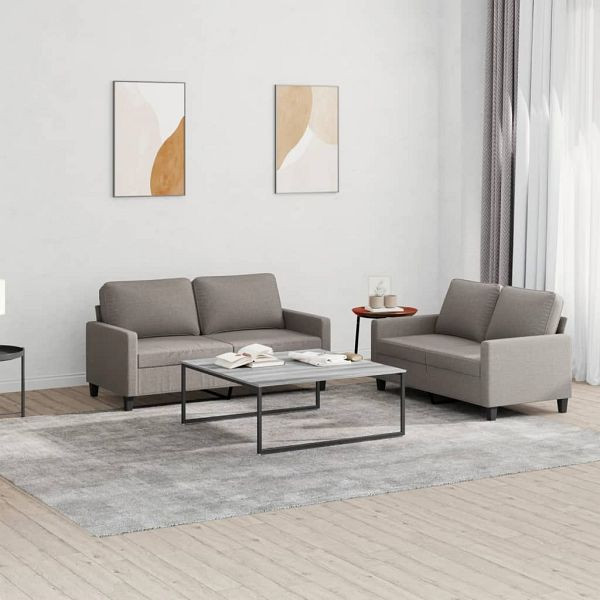 vidaXL 2-tlg. Sofagarnitur mit Kissen Taupe Stoff, 3201451