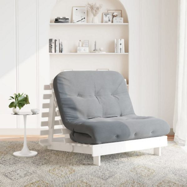 vidaXL Futon Schlafsofa mit Matratze Weiß 100x206x11 cm Kiefernholz, 846767