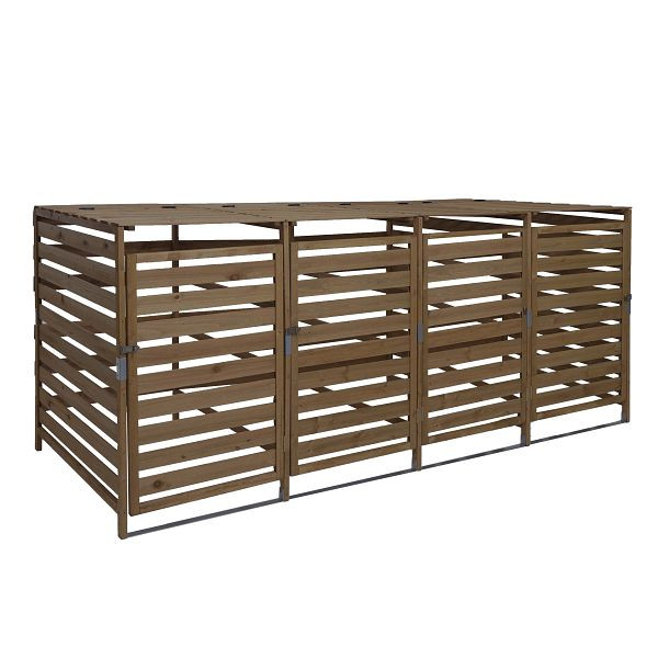 Mendler XL 4er-/8er-Mülltonnenverkleidung HWC-H62, Mülltonnenabdeckung, erweiterbar 110x65x93cm Massiv-Holz, dunkelbraun, 82811+2x82812