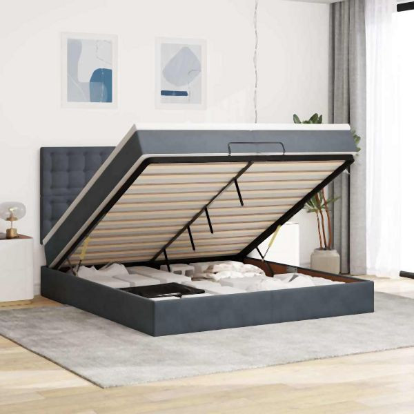 vidaXL Ottoman-Bett mit Matratzen Dunkelgrau 200x200 cm Samt, 3313638