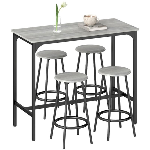 HOMCOM Bargarnitur, 5-teilig, Tisch & 4 Hocker, Industrie-Design, kompakt, rustikal, 835-890V00GY