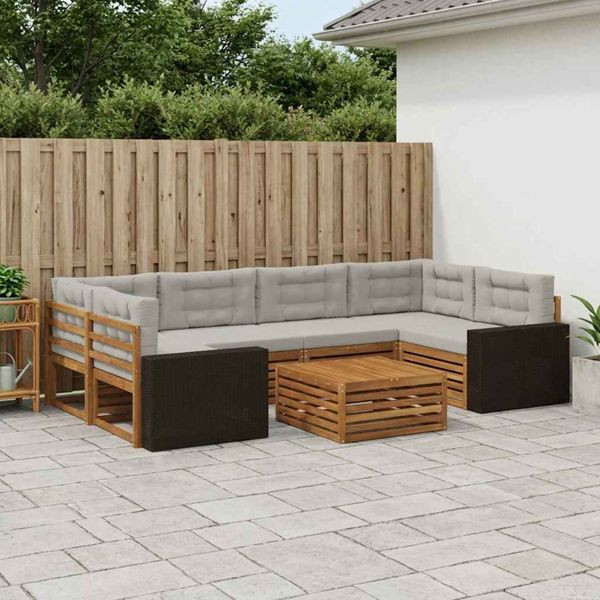 vidaXL Outdoor-Sofagarnitur 7-teilig Natürlich und Hellgrau Polyester, 3383094