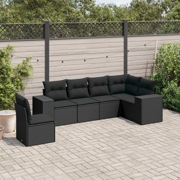 vidaXL 6-tlg. Garten-Sofagarnitur mit Kissen Schwarz Poly Rattan, 3222624