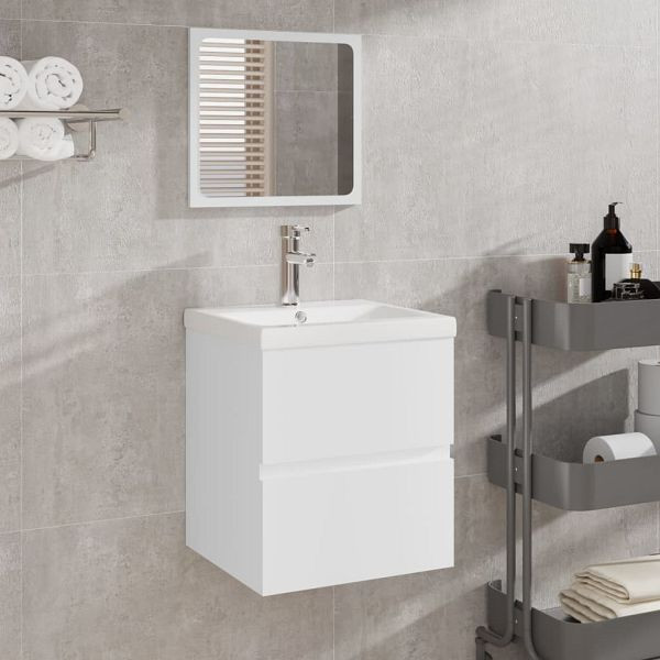 vidaXL Waschbeckenunterschrank mit Waschbecken und Spiegel Weiß, 3114171, 8720287101130