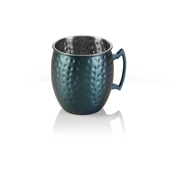 WAS Moscow Mule NOCTURN, 0,5 Liter, Ø 9 cm, Höhe 10 cm, blau matt, gehämmert, Chromnickelstahl 18/8, 8320250