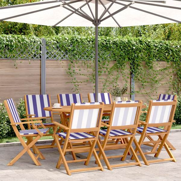 vidaXL Gartenstühle 8 Stück Klappbar Blau und Weiß Stoff und Massivholz, 3214591