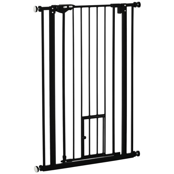 PawHut Hunde-Absperrgitter, doppelte Verriegelung, selbstschließende Tür, 104 cm hoch, Stahl, Schwarz, D06-124