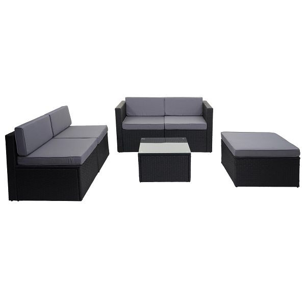 Mendler Poly-Rattan-Garnitur HWC-D24, Garten-/Lounge-Set Sofa, anthrazit, Polster grau, 77866+77867+77868