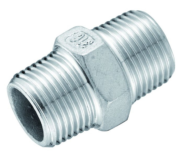 Prevost Gleichseitiger Doppelnippel mit konischem Außengewinde, Edelstahl, AG BSPT= R 3/4, AG BSPT= R 3/4, A1 3434I