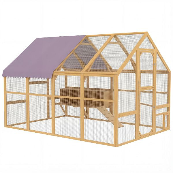 PawHut Hühnerstall Holz mit Freilauf, Sicherheitsschloss, Tür, 4 Nistkasten, für 8-12 Hühner, ca. 2,8 x 1,8 x 1,9 m, Gelb, D51-407V00YL