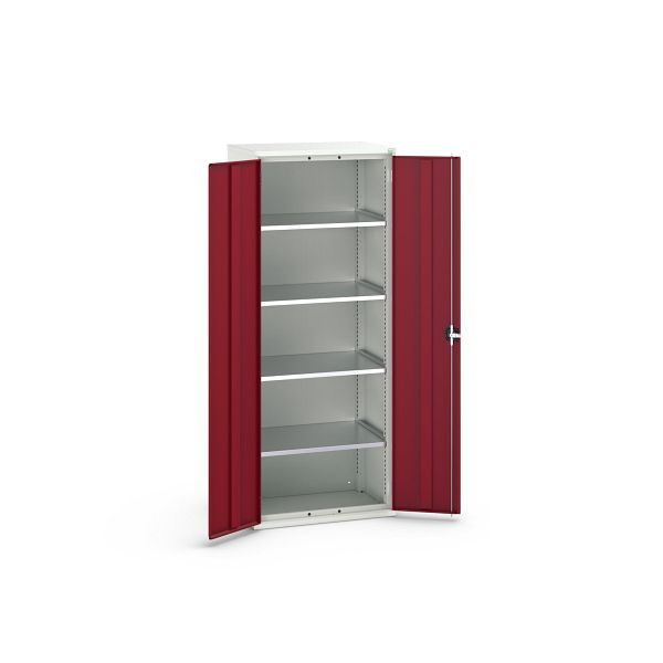 bott verso Flügeltürschrank, mit 4 Fachböden, BxTxH: 800 x 550 x 2000 mm, Lichtgrau / Purpurrot, 16926167.24