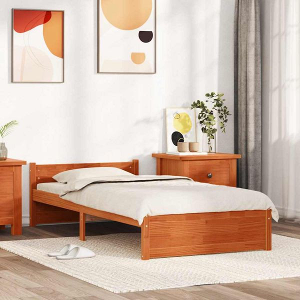 vidaXL Bettgestell Wachsbraun 90 x 190 cm Massivholz Kiefer, 870127