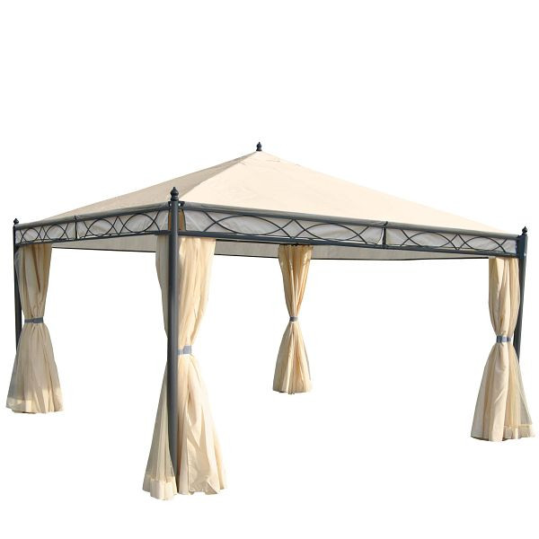 Mendler Pergola Cadiz, Garten Pavillon, stabiles 7cm-Gestell mit Seitenwand + Moskitonetz, creme 3x3m, 45131