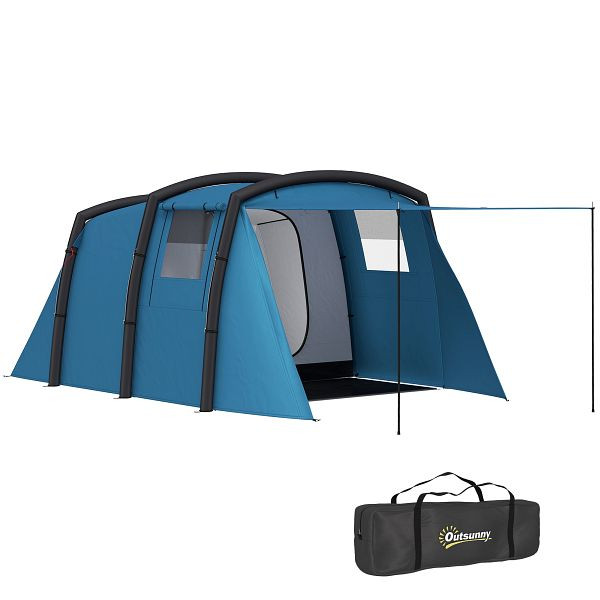 Outsunny Aufblasbares Campingzelt 3-6 Personen Outdoor Tunnelzelt mit Seitenfenstern Tür Luftträger 4,4 x 2,8 x 1,95 m Blau, A20-477V00DB