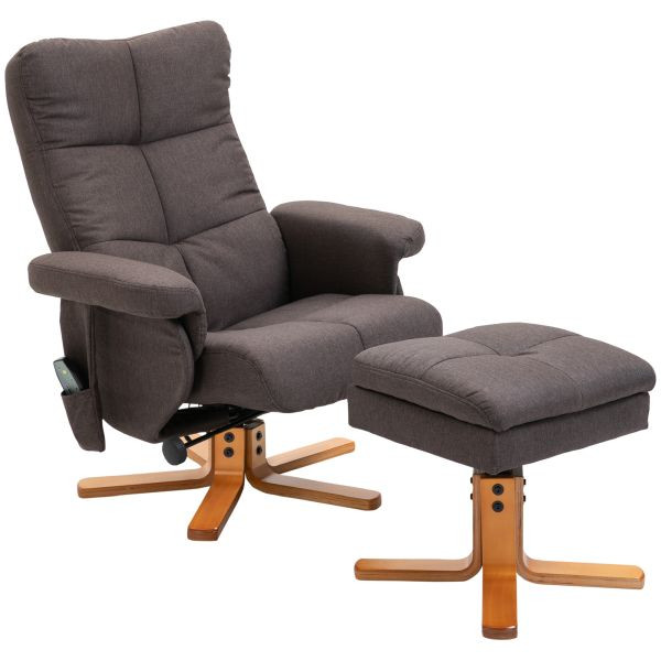 HOMCOM Massagesessel mit Fußhocker Relaxsessel Fernsehsessel TV Sessel 145°-Neigung Polyester Braun 80 x 86 x 99 cm, 700-111V03BN