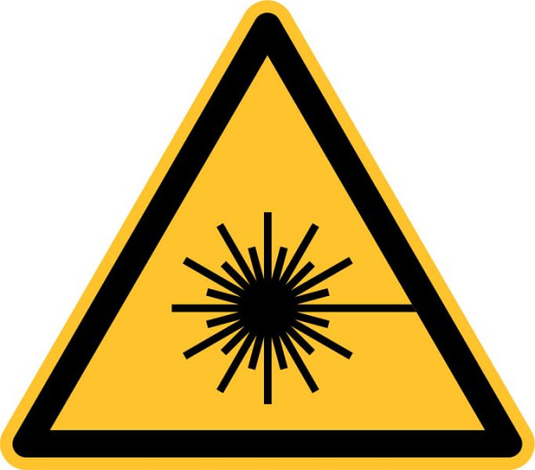 Eichner Warnschild "Warnung vor Laserstrahl", Seitenlänge 20 cm, Aluminium geprägt, Stärke 0,4 mm, 9225-12104-020