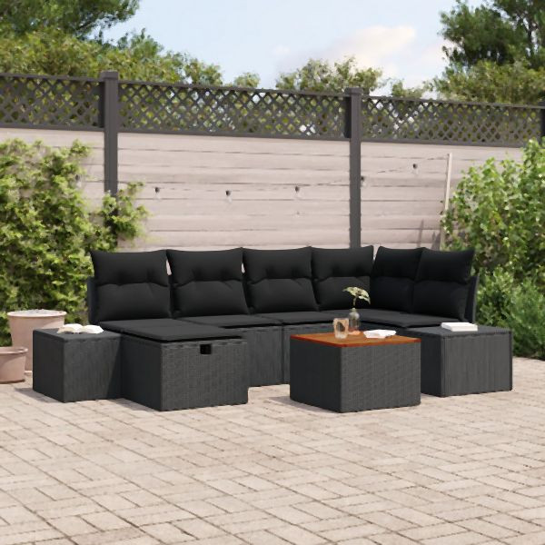 vidaXL Garten-Sofaset 7-teilig Schwarz Poly-Rattan Gartenmöbel, 3360929