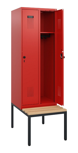 C+P Spind Evolo PLUS, 2 Abteile, 1950x600x815mm, 3020/3020, Drehriegel, Sitzfläche Holz, Sitzbank, 0490505-20 S10034