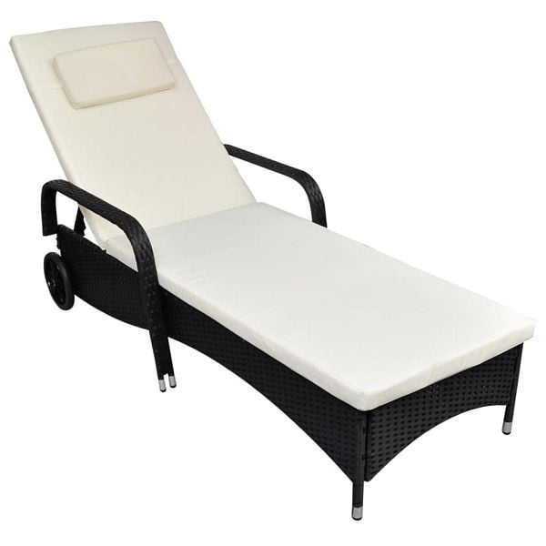 vidaXL Sonnenliege mit Rollen Poly Rattan Schwarz, 42482