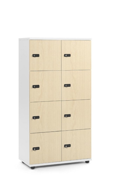 Deskin Schließfachschrank OFFICE-LINE mit 8 Fächern, Ahorndekor, 800 x 420 x 1530 mm, ohne Posteinwurf, 2 Abteile, Korpus: Weiß, 289964