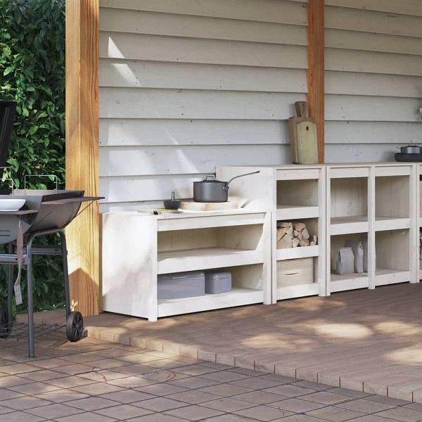 vidaXL Outdoor-Küchenschränke 2 Stück Weiß Massivholz Kiefer, 3196131
