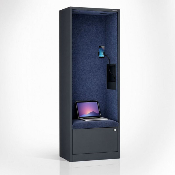 Jan Nowak Schrank mit Sitzfläche und Ruhezone SALLY MentalBox 1850 x 600 x 400 mm, Anthrazit, Dunkelblau, 2064