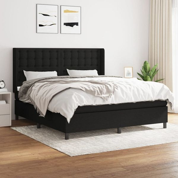 vidaXL Boxspringbett mit Matratze Schwarz 160x200 cm Stoff, 3131763