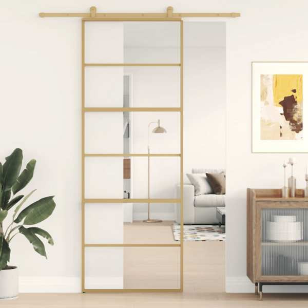 vidaXL Schiebetür Golden 76x205 cm ESG-Klarglas und Aluminium, 155160