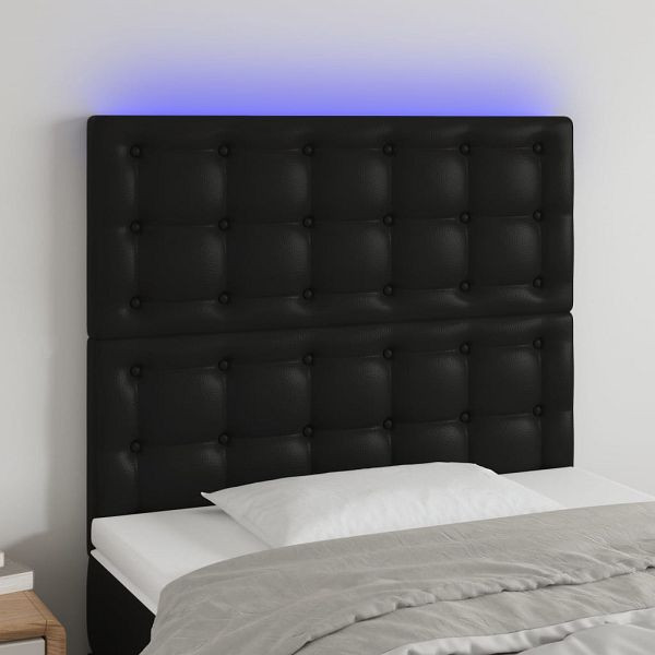 vidaXL LED Kopfteil Schwarz 100x5x118/128 cm Kunstleder, 3122508