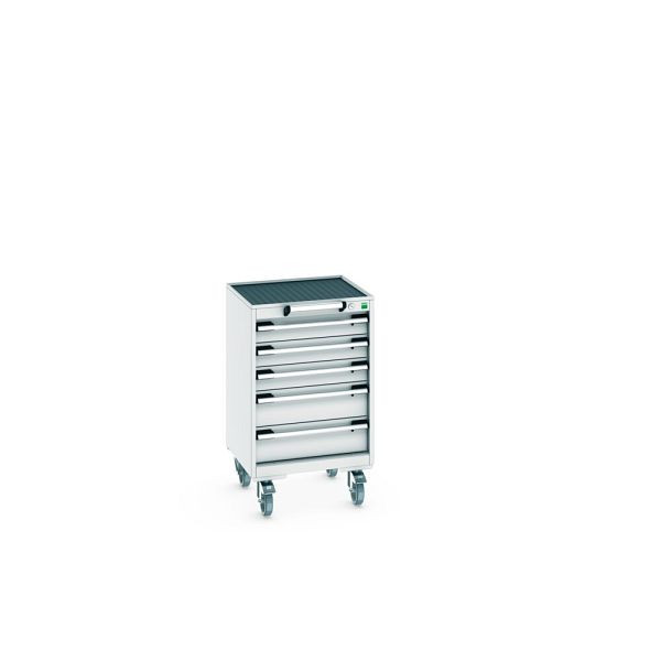 bott cubio Schubladenschrank mobil bestückt, mit 5 Schubladen, BxTxH: 525x525x885mm, RAL 7035/7035, Lichtgrau, 40402132.16V