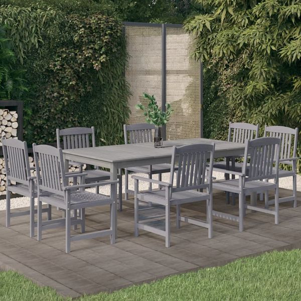 vidaXL 9-teilig Garten-Essgruppe Massivholz Akazie Grau, 3098683