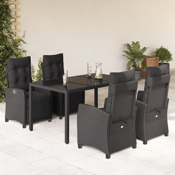 vidaXL 5-tlg. Garten-Essgruppe mit Kissen Schwarz Poly Rattan, 3212890