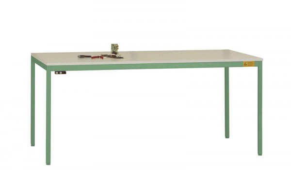 Manuflex ESD-Arbeitstisch UNIDESK mit Kunststoffplatte, Gestell Resedagrün RAL 6011, BxTxH = 2000 x 800 x 723-733 mm, Resedagrün, LD1116.6011