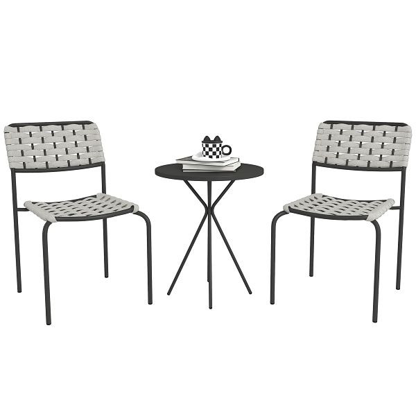 Outsunny Polyrattan Gartenmöbel Set, Outdoor Lounge Balkonmöbel für 2 Personen, 3-teilig 2 Stühle, Tisch Grau, 863-184V00GY
