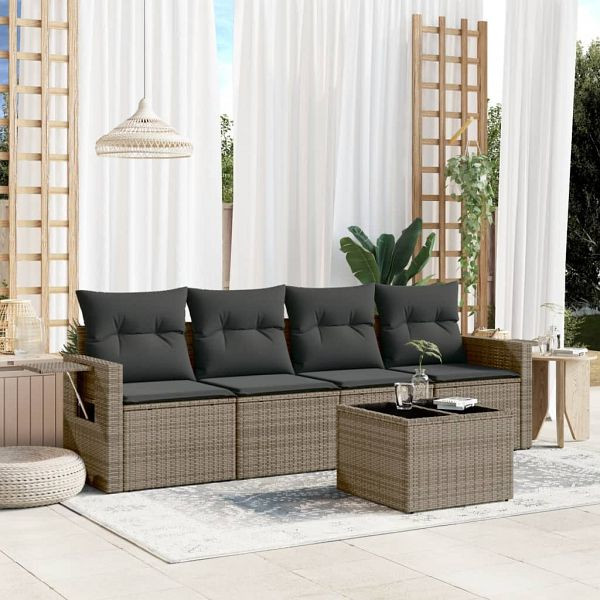 vidaXL 5-teilig Garten-Sofagarnitur mit Kissen Grau Poly Rattan, 3252227