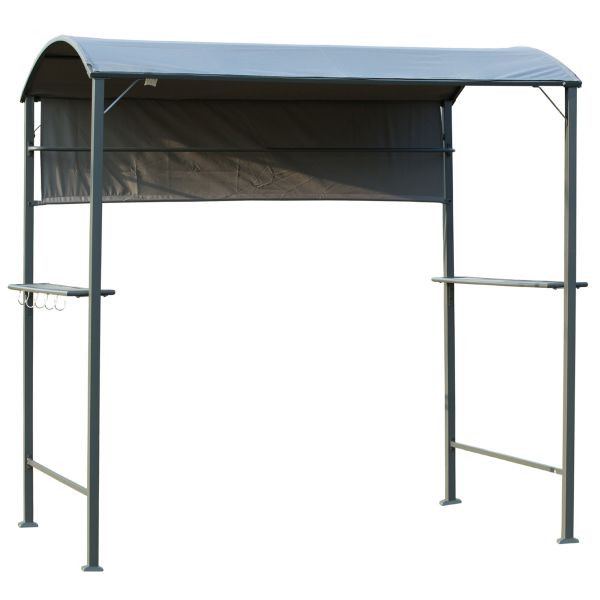 Outsunny Grillpavillon mit Flammschutzdach BBQ-Pavillon mit 2 Ablagen Polyester Schwarz 218 x 138 x 216 cm, 84C-174