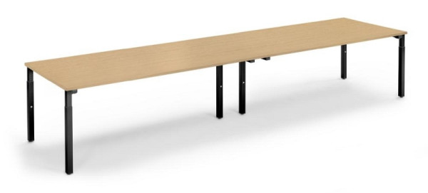 Deskin Konferenztisch System MODUL, Buchedekor, 4000 x 1000 x 650 mm, Gestell: Schwarz RAL 9005, 348144