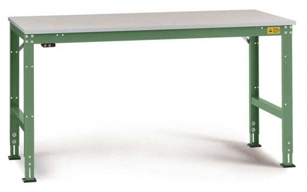 Manuflex ESD-Arbeitstisch UNIVERSAL Standard Grundtisch mit Kunststoffplatte, BxTxH = 1500 x 1200 x 766-876 mm, Resedagrün, LU4076.6011