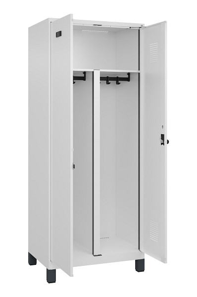 C+P PSA Schwarz-Weiß-Spind Evolo PLUS, mit Füßen, 2 Abteile, 1950x800x500mm, 90, RAL 9016 Verkehrsweiß, Drehriegel, 049012-22P S10020