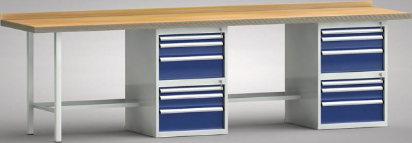 KLW Profi-Werkbank - 3000 x 700 x 905 mm L x T x H (ERGO-Version), rechts Schubladenschrank, je 50EA/100EA/175EA, WP438E-3000M45-E7021