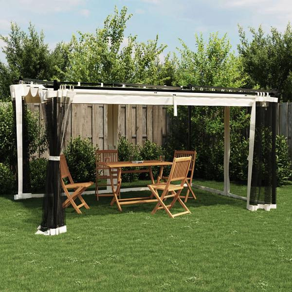 vidaXL Pavillon mit Netzwänden Creme 4x3 m Stahl, 4003911