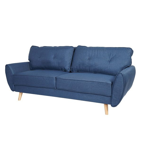 Mendler 3er-Sofa HWC-J19, Couch Klappsofa Lounge-Sofa, Schlaffunktion, Stoff/Textil blau, 75477
