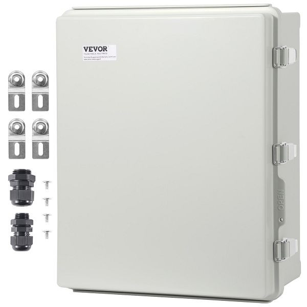 VEVOR Elektrischer Anschlusskasten, 13,78 x 9,84 x 5,90 Zoll, aus ABS-Kunststoff mit Klappdeckel, Edelstahlriegel, IP67, SLJXHABS14X138LEDV0