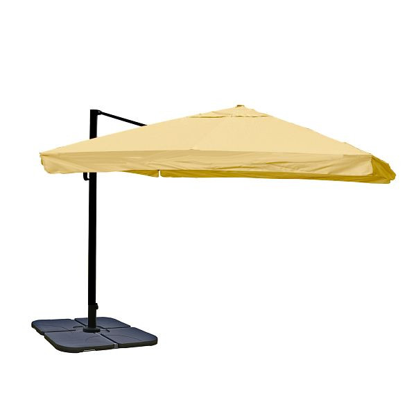 Mendler Ampelschirm HWC-A96, Sonnenschirm Gastronomie 3x3m (Ø4,24m) Polyester/Alu 23kg, Flap, creme mit Ständer, 134189+31831
