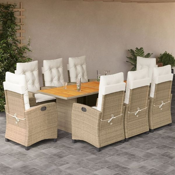 vidaXL 9-teilig Garten-Essgruppe mit Kissen Beige Poly Rattan, 3212714