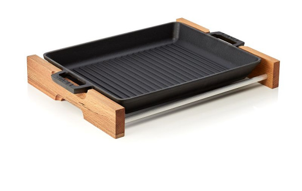 WAS Grill-/Servierpfanne Emailliert, Holzgestell und angegossenen Seitengriffen, Materialstärke: Boden 5 mm, Rand 4 mm, 360403032